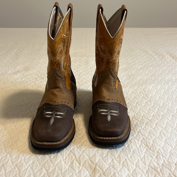 Alejo boots tooled cowboy gaucho boots, leather, brown & tan, made in Mexico, 4 - Picture 6 of 12